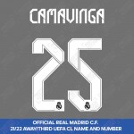 Camavinga 25 (Official Real Madrid FC 2021/22 Away / Third Cup Competition Name and Numbering)